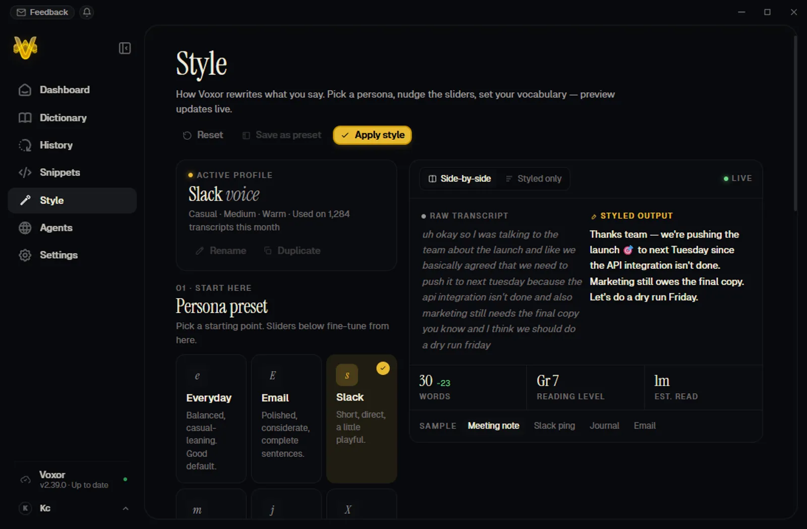 Voxor Style Studio page