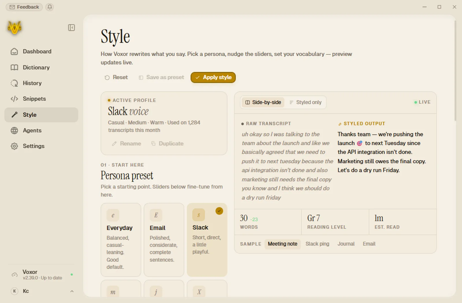 Voxor Style Studio page